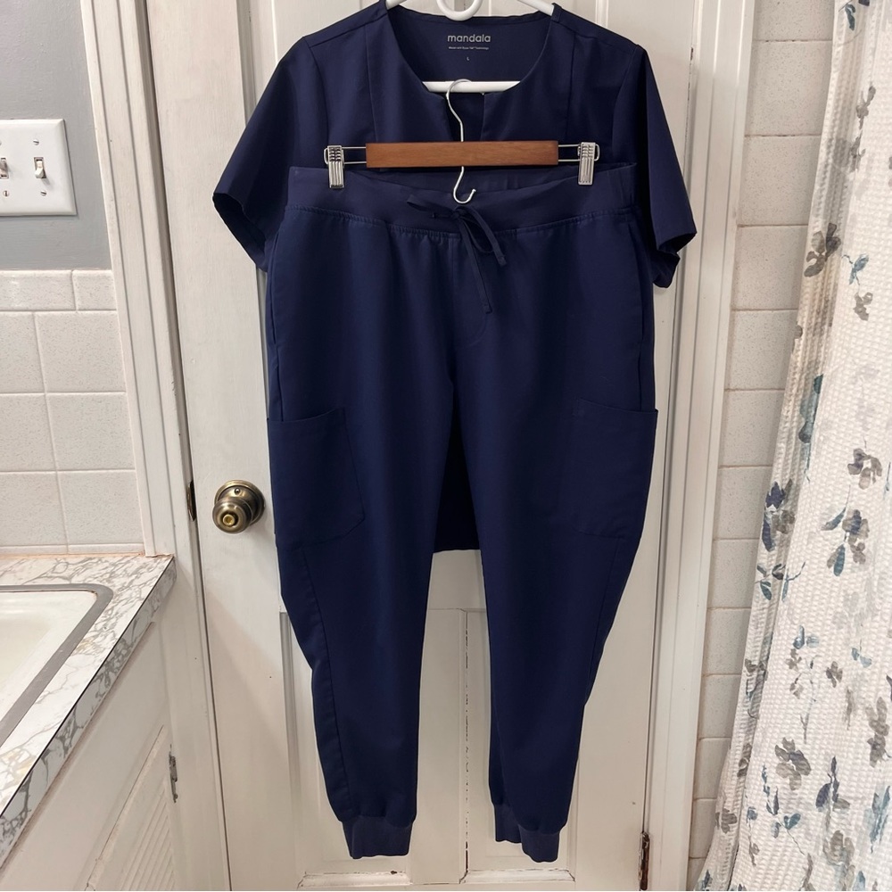 Mandala Women's Classic Navy Jogger Pants with Marching Scrub Top